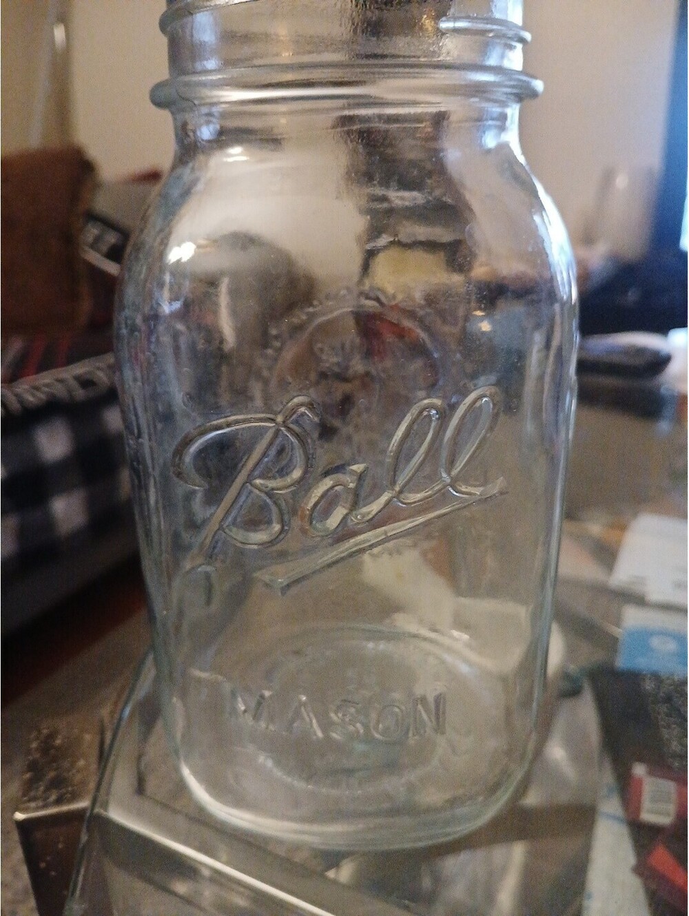 Vintage Large 62A Ball Mason Jar Sculptured Glass Fruit on 1 Side C20